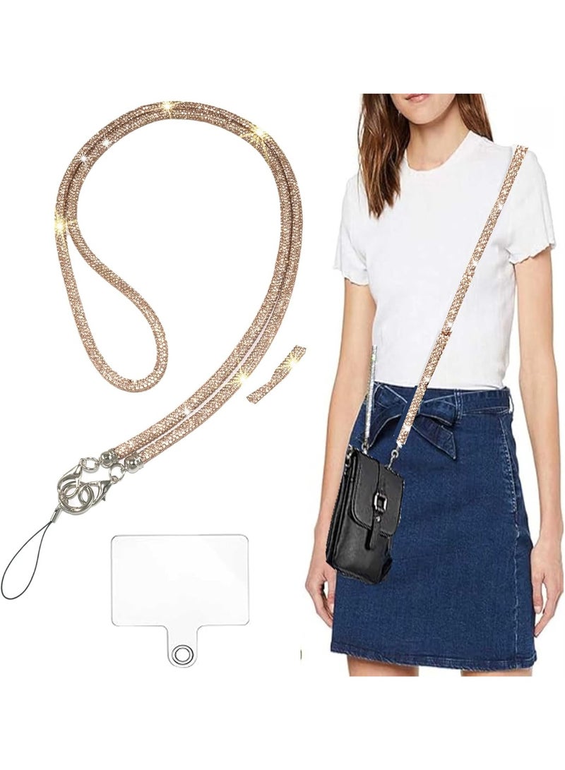 Phone Crossbody Lanyard, Crystal Phone Lanyard with Full Rhinestone Bling Glitter, Bling Phone Strap for Most Phone, iPad, Handbag,Wallet, Phone Neck Holder for Women (Rose Gold)  - Image 1