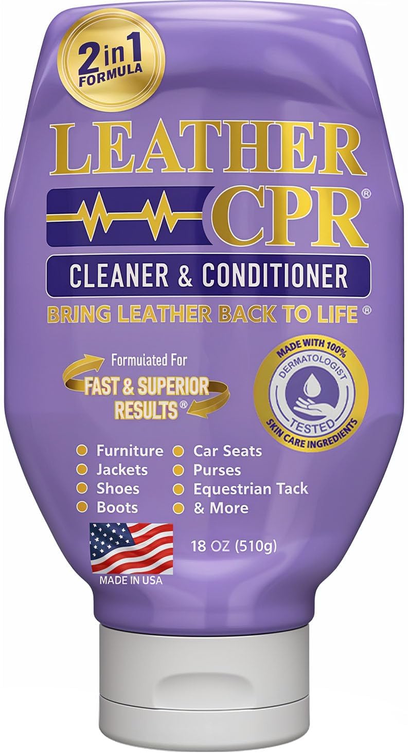 Leather CPR منظف ومنعم للجلد CPR 18 أونصة - ينظف وينعم ويعيد ويحمي الأثاث الجلدي والحقائب اليدوية ومقاعد السيارات والداخلية والسترات والأحذية والحقائب والأحذية والأريكة والسروج والمعدات وأكثر من ذلك - Image 1