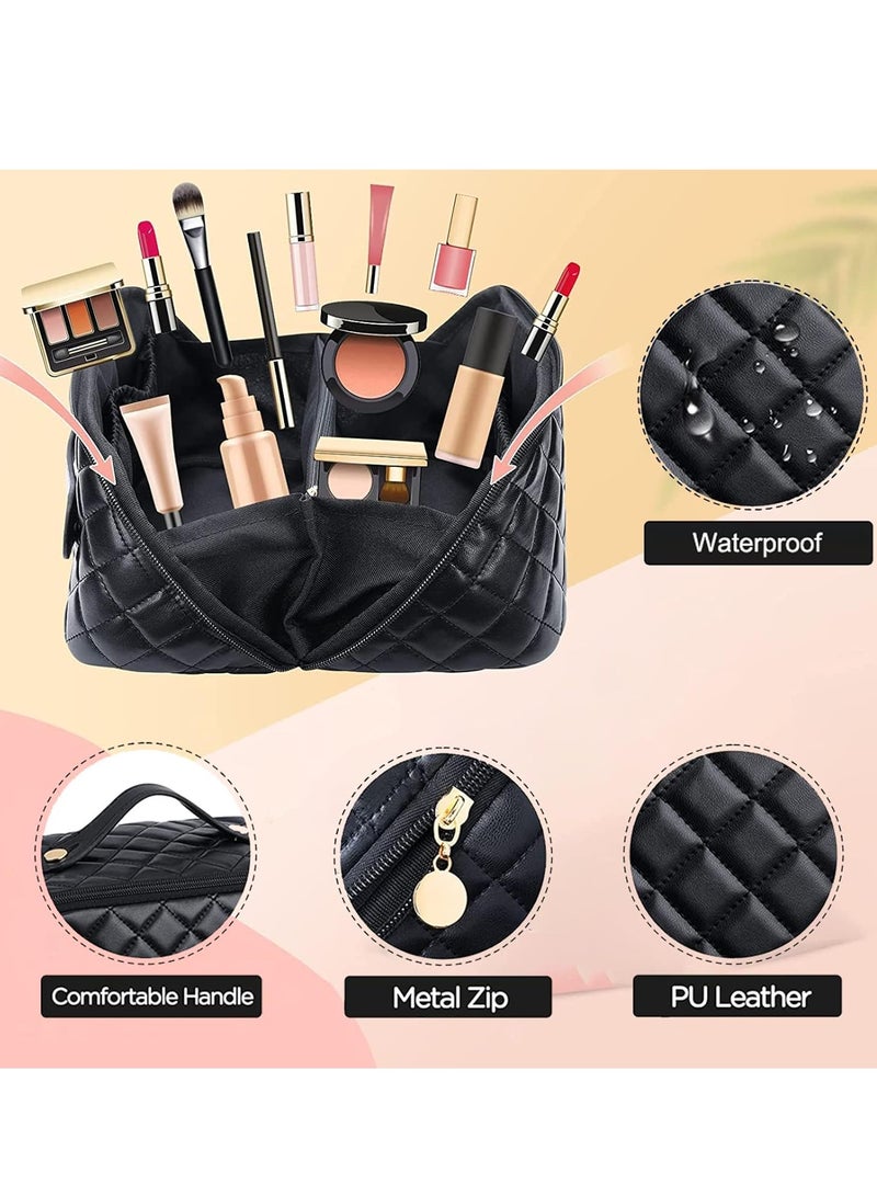 MIXDE Makeup Bag Travel Cosmetic Bags for Women Girls Zipper Pouch Makeup Organizer Waterproof for Toiletries Accessories Brushes (Quilted Black)  - Image 2
