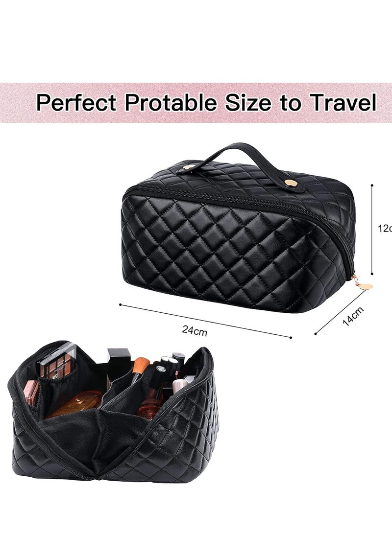 MIXDE Makeup Bag Travel Cosmetic Bags for Women Girls Zipper Pouch Makeup Organizer Waterproof for Toiletries Accessories Brushes (Quilted Black)  - Image 3