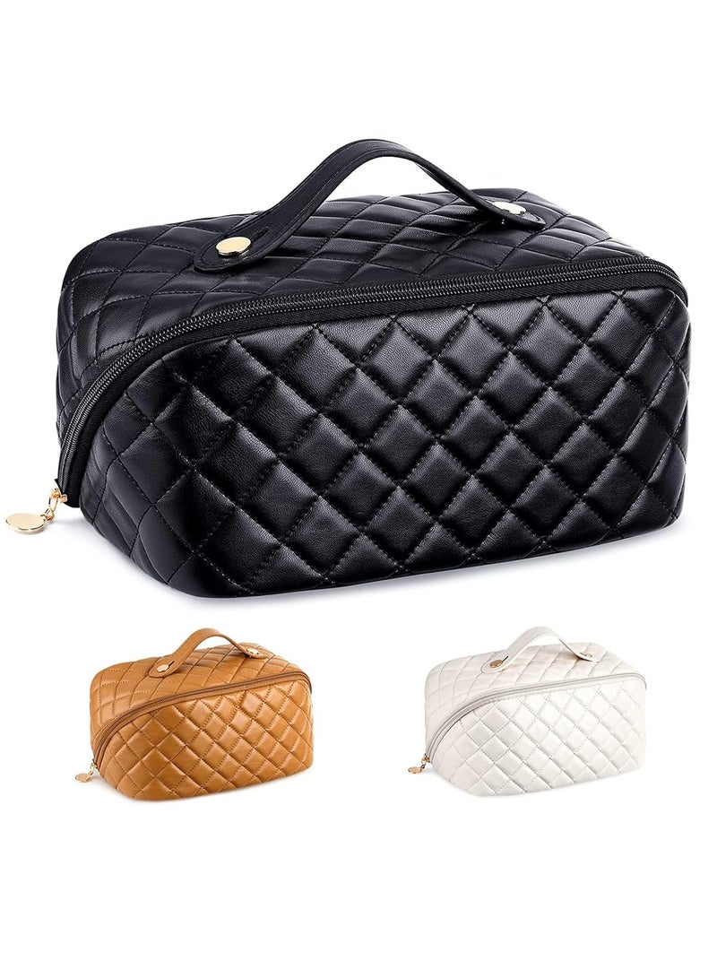 MIXDE Makeup Bag Travel Cosmetic Bags for Women Girls Zipper Pouch Makeup Organizer Waterproof for Toiletries Accessories Brushes (Quilted Black)  - Image 1
