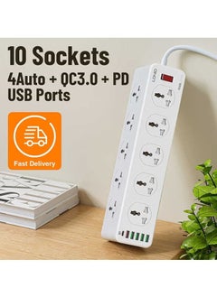 JAJEEK SC10610 Universal Power Socket Wall Mount – New Power Strip with PD USB Charging Ports, 10-Way Outlet Extension Plug Socket, Surge Protection, Compact Design for Home, Office, and Travel, Efficient Charging for Devices, Overload Protection, Black  - Image 3