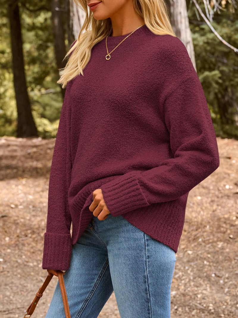 LILLUSORY Oversized Sweater Womens 2026 Fall Fashion Outfits Pullover Long Tunic Old Money Winter Cozy Clothes Cute Crewneck Trendy Knit Chunky Warm Knitted Ladies Top Red - Image 3