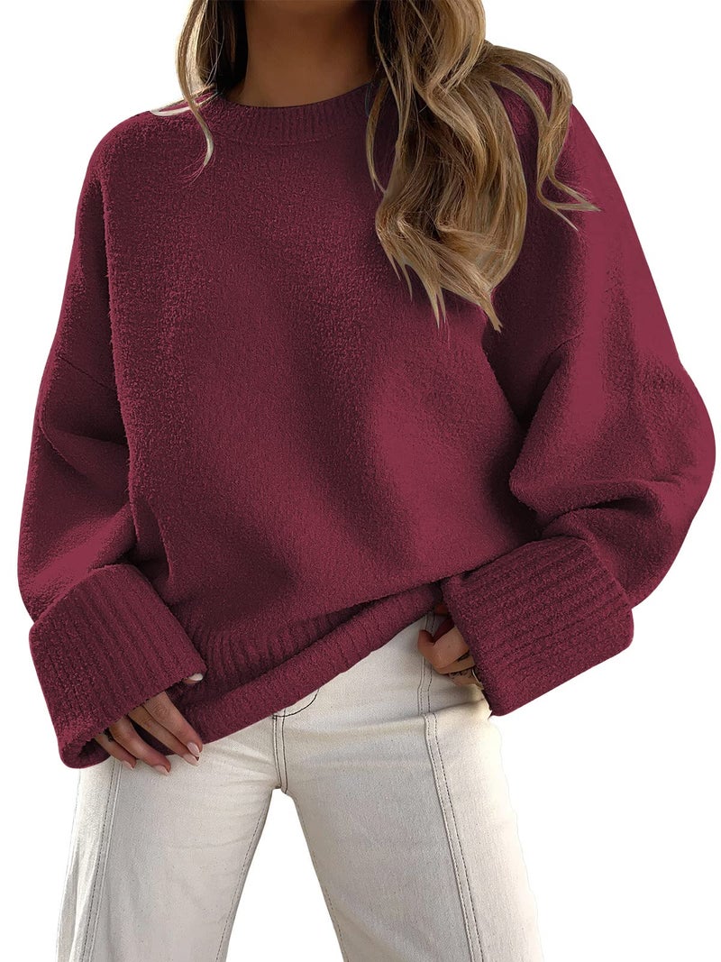 LILLUSORY Oversized Sweater Womens 2026 Fall Fashion Outfits Pullover Long Tunic Old Money Winter Cozy Clothes Cute Crewneck Trendy Knit Chunky Warm Knitted Ladies Top Red - Image 1