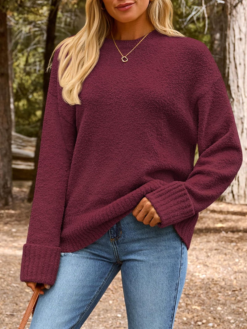 LILLUSORY Oversized Sweater Womens 2026 Fall Fashion Outfits Pullover Long Tunic Old Money Winter Cozy Clothes Cute Crewneck Trendy Knit Chunky Warm Knitted Ladies Top Red - Image 2