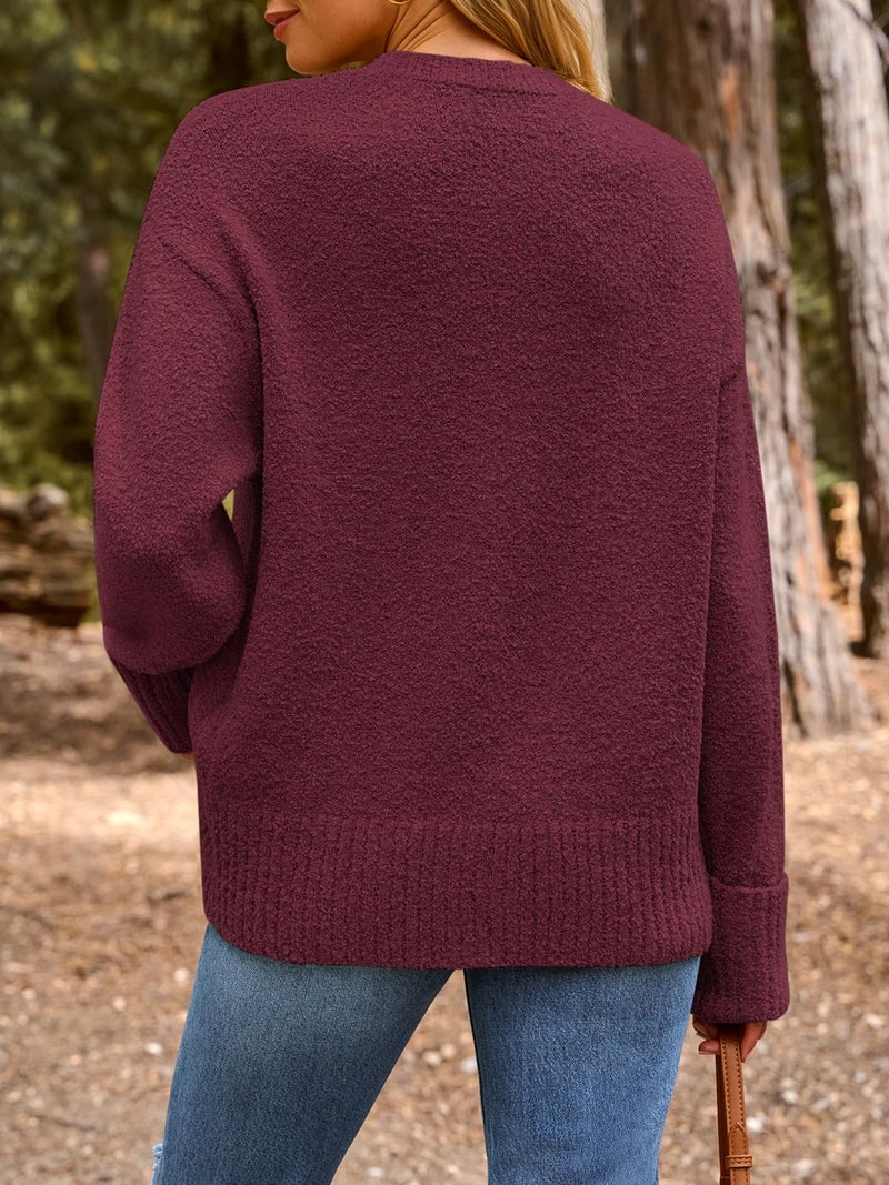 LILLUSORY Oversized Sweater Womens 2026 Fall Fashion Outfits Pullover Long Tunic Old Money Winter Cozy Clothes Cute Crewneck Trendy Knit Chunky Warm Knitted Ladies Top Red - Image 4