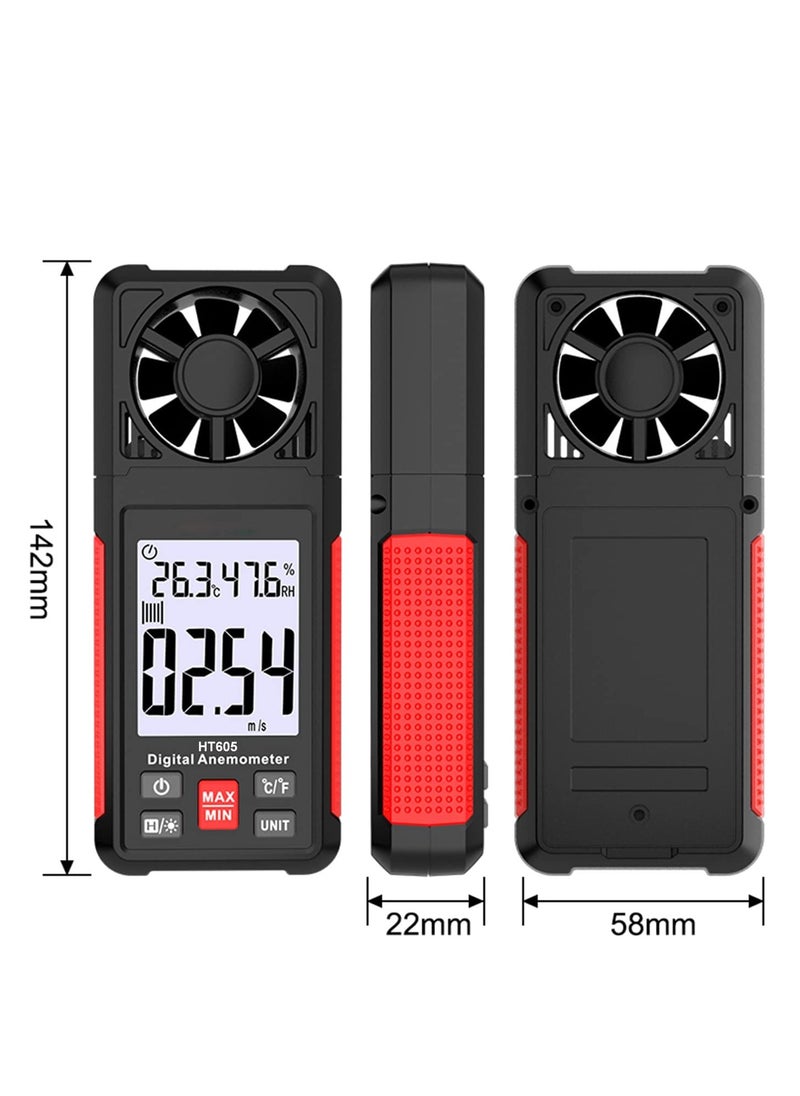 SYOSI - Handheld Anemometer, Digital Wind Gauges Wind Speed Meter Measures Wind Speed, Temperature, Humidity with Large Backlit LCD Display, MAX/MIN, Data Hold for Shooting Windsurfing Fishing Hunting HT605 - Image 1