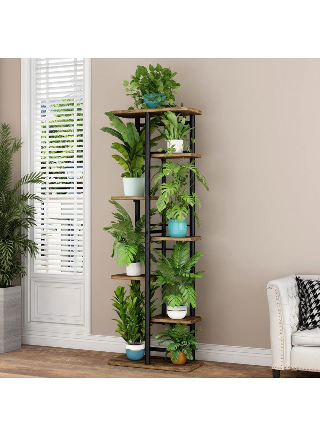LINZINAR Plant Stand 7 Tier 8 Potted Multiple Flower Pot Holder Shelf Indoor Outdoor Planter Rack Storage Organizer for Patio Garden Corner Balcony Living Room (7 Tier-8 Potted, Black) - Image 1