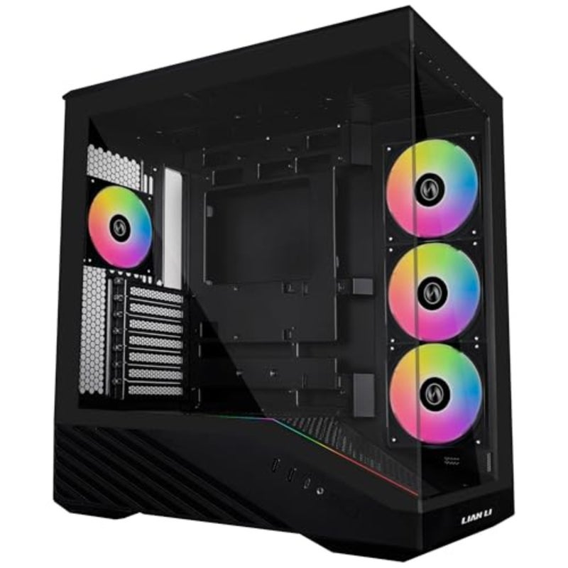 حقيبة V100 Mid Tower باللون الأسود، دعم ATX، لوحة أمامية شبكية، زجاج مقسى، USB-C، لوحة جانبية خالية من الأدوات - Image 1