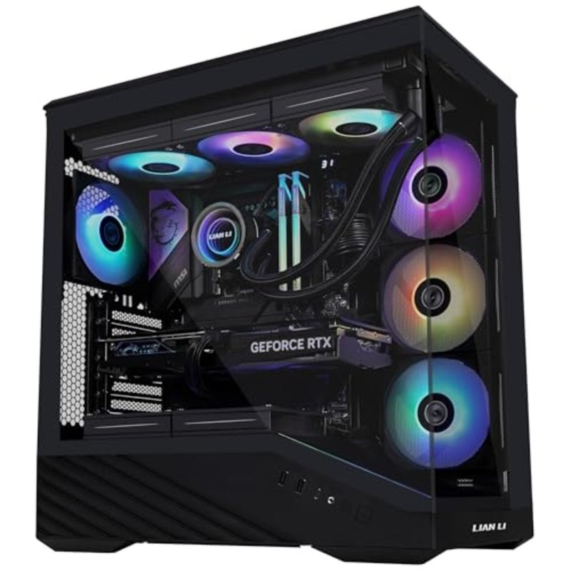 حقيبة V100 Mid Tower باللون الأسود، دعم ATX، لوحة أمامية شبكية، زجاج مقسى، USB-C، لوحة جانبية خالية من الأدوات - Image 3