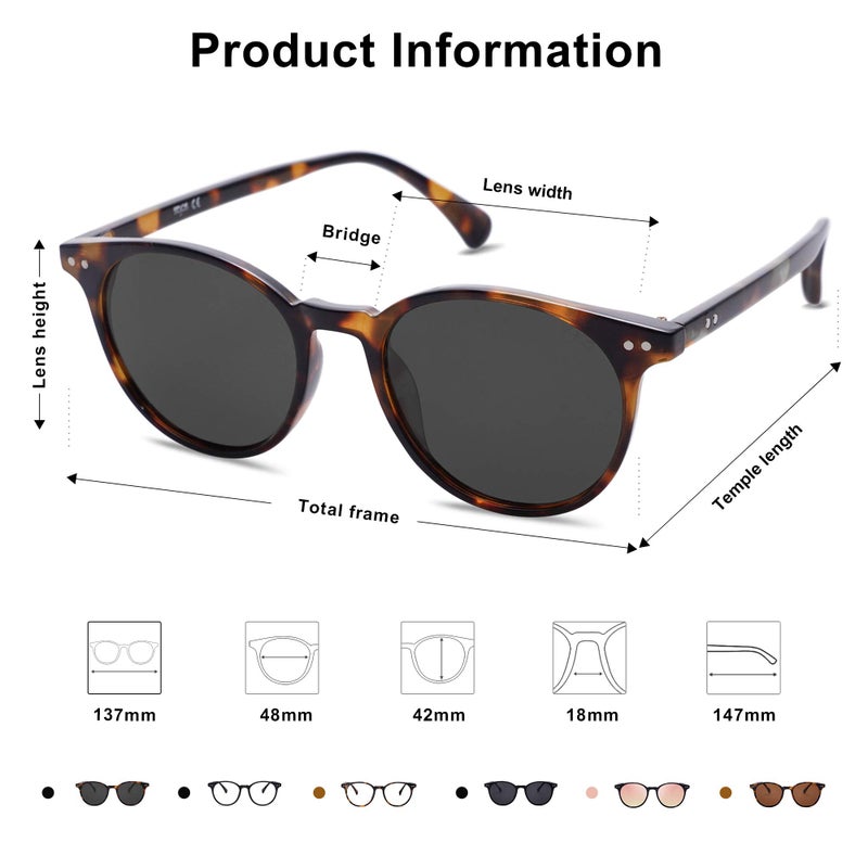 SOJOS Small Round Classic Polarized Sunglasses for Women Men Vintage Style UV400 Lens SJ2113, Tortoise/Grey - Image 5
