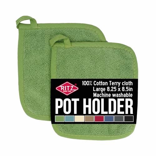 RITZ Terry Potholder & Hot Pad: Heat Resistant, Durable 100% Cotton – Ergonomically Designed for Optimal Grip, Easy-Care Machine Washable, Perfect for Your Kitchen – Cactus Green, 2-Pack - Image 1