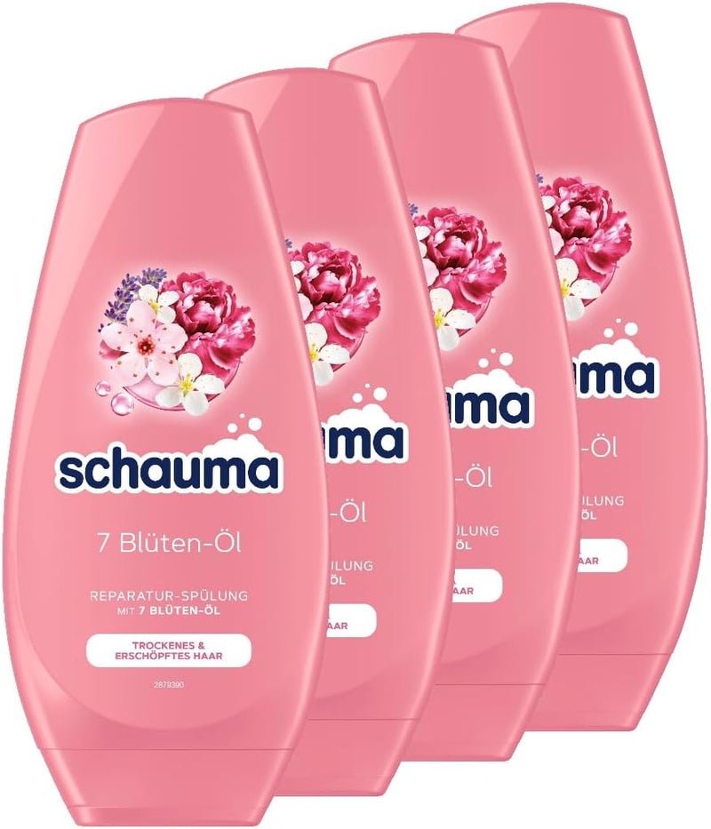 Schauma Schwarzkopf Repair Conditioner 7 Flower Oil 4 x 250 ml Hair Conditioner for Dry and Exhausted Hair Conditioner Gives Radiant Shine without Weigh Down