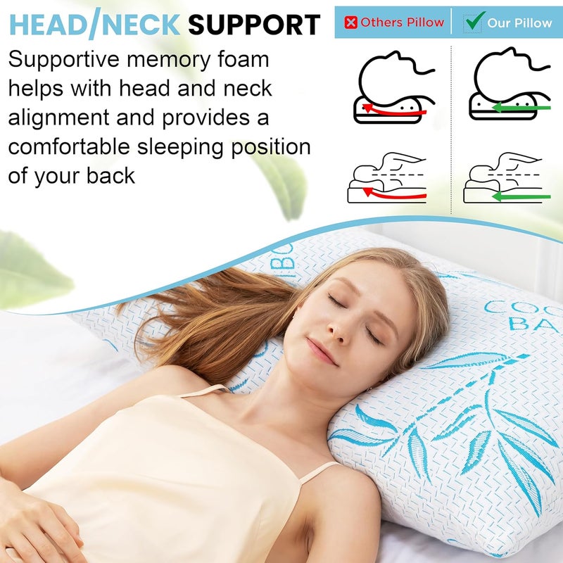 ComfySleep وسائد بحجم كينغ 2 عبوة للنوم، وسادة سرير قابلة للتعديل من رغوة الذاكرة المبردة مع غطاء قابل للإزالة/الغسل (كينغ 2 عبوة) - Image 4