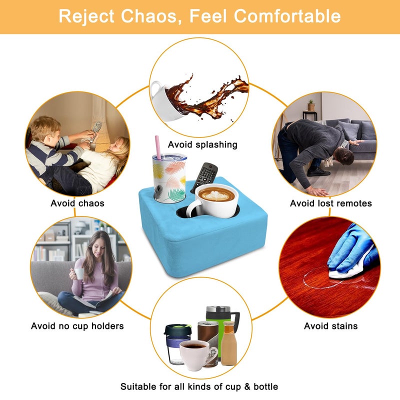 Nisdoing Couch Cup Holder Pillow Tray & Caddy - For Sofa  Bed  Car  Man Cave | Keep Drinks At Hand & Spill-Proof Accessories For New Parents  Camping  Park  Boat  Beach - Blue - Image 4