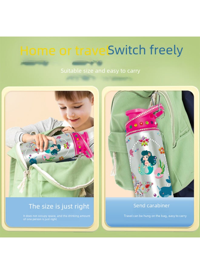 Kettle Water Cup Children's DIY Animal Dinosaur Theme Diamond Water Bottle Toy-Color:Sticker Diamond Water Bottle-Mermaid - Image 4