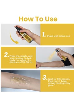 MEICOLY MEICOLY Gold Body Glitter Spray,100ML(3.53OZ),Music Festival Accessories Outfits for Women,Glitter Hairspray,Sparkle Hair Spray,Glitter Spray for Hair/Body/Clothes,Body Shimmer Spray for Skin  - Image 3
