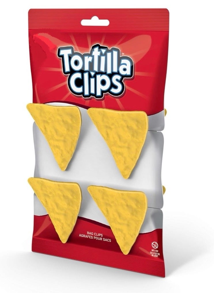 8-piece bag sealing clips for chips, bread, or snack bags to keep contents fresh. Designed in the shape of a triangular tortilla chip and an oval potato. A unique clip for securing and sealing potato chip bags, tortilla bags, or snack bags. An essential kitchen accessory. 8-piece set. - Image 2