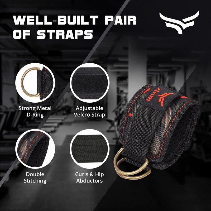 XTRIM Durafit Unisex Stylish Ankle Straps with Metal D-Rings for Cable Machine, Kickbacks and Glutes Workouts, Adjustable Ankle Straps, Curls & Hip Abductors with Padded Neoprene Support (Orange) - Image 4
