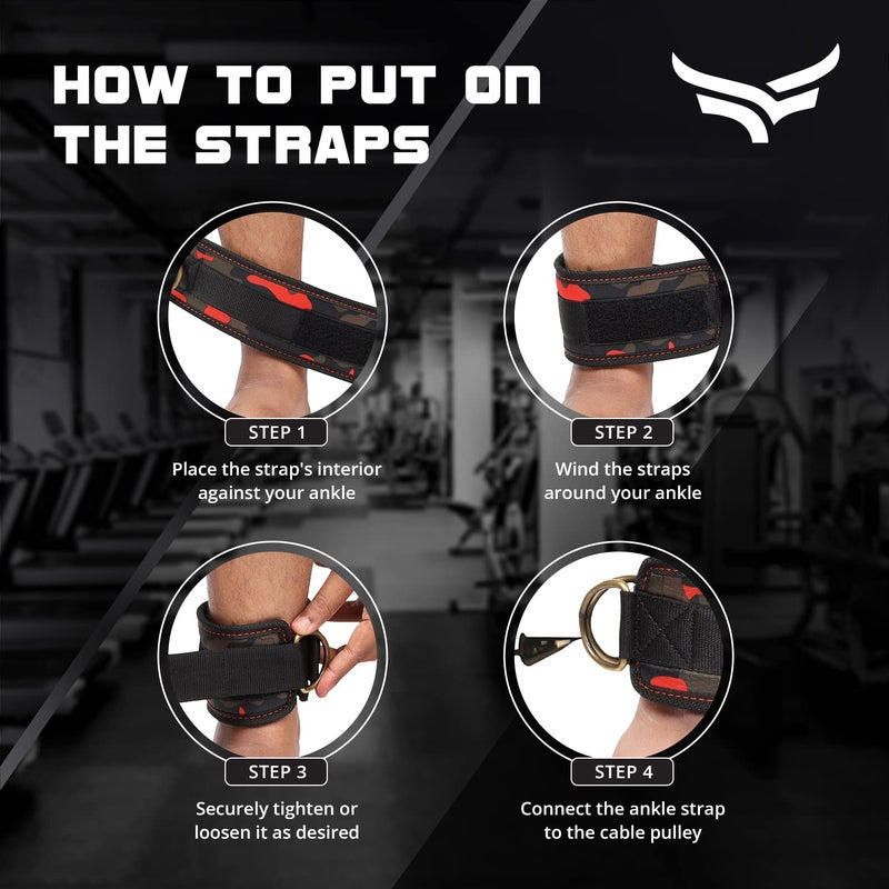 XTRIM Durafit Unisex Stylish Ankle Straps with Metal D-Rings for Cable Machine, Kickbacks and Glutes Workouts, Adjustable Ankle Straps, Curls & Hip Abductors with Padded Neoprene Support (Orange) - Image 5