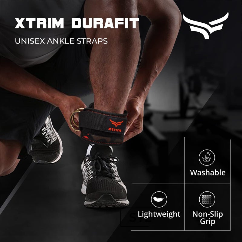 XTRIM Durafit Unisex Stylish Ankle Straps with Metal D-Rings for Cable Machine, Kickbacks and Glutes Workouts, Adjustable Ankle Straps, Curls & Hip Abductors with Padded Neoprene Support (Orange) - Image 2