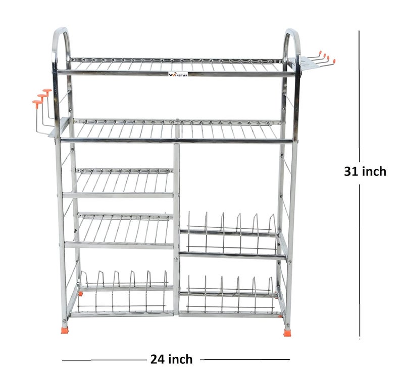 WINSTAR Stainless Steel 5 Layer Wall Mount Kitchen Dish Rack | Utensils Rack with Plate & Cutlery Stand | Modular Kitchen Storage Rack | Kitchen Organizer (31x24 Lower Plate Design) - Image 3