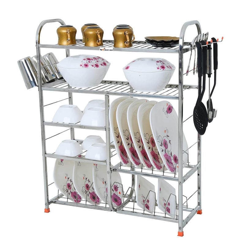 WINSTAR Stainless Steel 5 Layer Wall Mount Kitchen Dish Rack | Utensils Rack with Plate & Cutlery Stand | Modular Kitchen Storage Rack | Kitchen Organizer (31x24 Lower Plate Design) - Image 2