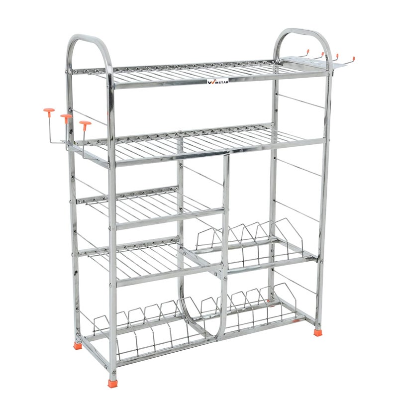 WINSTAR Stainless Steel 5 Layer Wall Mount Kitchen Dish Rack | Utensils Rack with Plate & Cutlery Stand | Modular Kitchen Storage Rack | Kitchen Organizer (31x24 Lower Plate Design) - Image 4