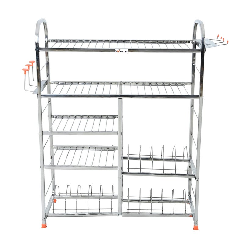 WINSTAR Stainless Steel 5 Layer Wall Mount Kitchen Dish Rack | Utensils Rack with Plate & Cutlery Stand | Modular Kitchen Storage Rack | Kitchen Organizer (31x24 Lower Plate Design) - Image 5