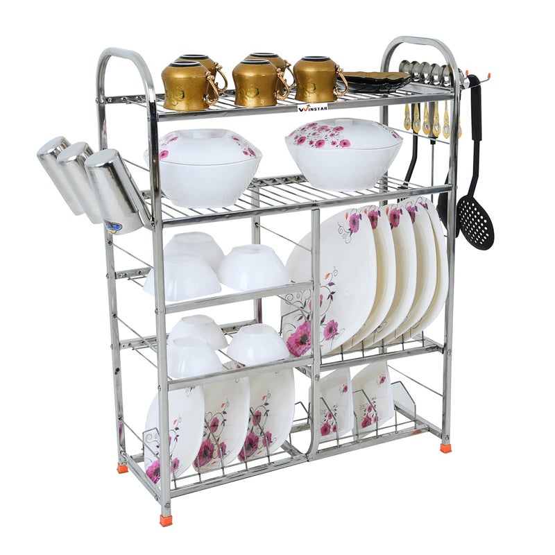 WINSTAR Stainless Steel 5 Layer Wall Mount Kitchen Dish Rack | Utensils Rack with Plate & Cutlery Stand | Modular Kitchen Storage Rack | Kitchen Organizer (31x24 Lower Plate Design) - Image 1