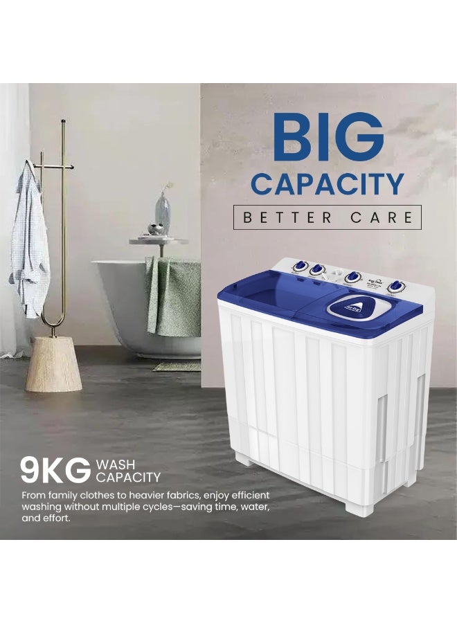 STAR TRACK Semi-Automatic Washing Machine, Large Capacity Twin Tub Top Loader with 6.5KG Spinner, Rust-Proof PP Body, Transparent Lids & Easy 4-Knob Mechanical Control - Blue 9 kg 420 W SW-900B1-TK Blue - Image 4