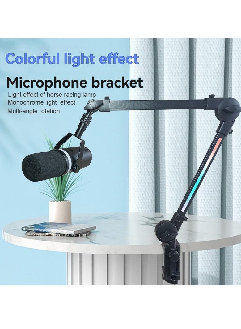 شو وو ذراع ميكروفون RGB عالي الجودة، ذراع ميكروفون علوي، حامل ميكروفون للتثبيت على المكتب، حامل ميكروفون قابل للتعديل مع حامل للمكتب، ذراع ميكروفون للبث المباشر للألعاب والبودكاست والتسجيل (أسود) - Image 1