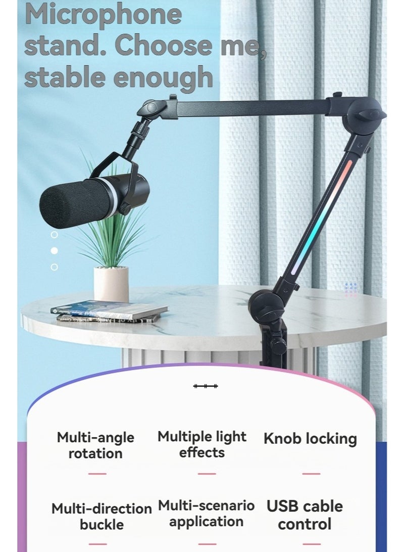شو وو ذراع ميكروفون RGB عالي الجودة، ذراع ميكروفون علوي، حامل ميكروفون للتثبيت على المكتب، حامل ميكروفون قابل للتعديل مع حامل للمكتب، ذراع ميكروفون للبث المباشر للألعاب والبودكاست والتسجيل (أسود) - Image 2