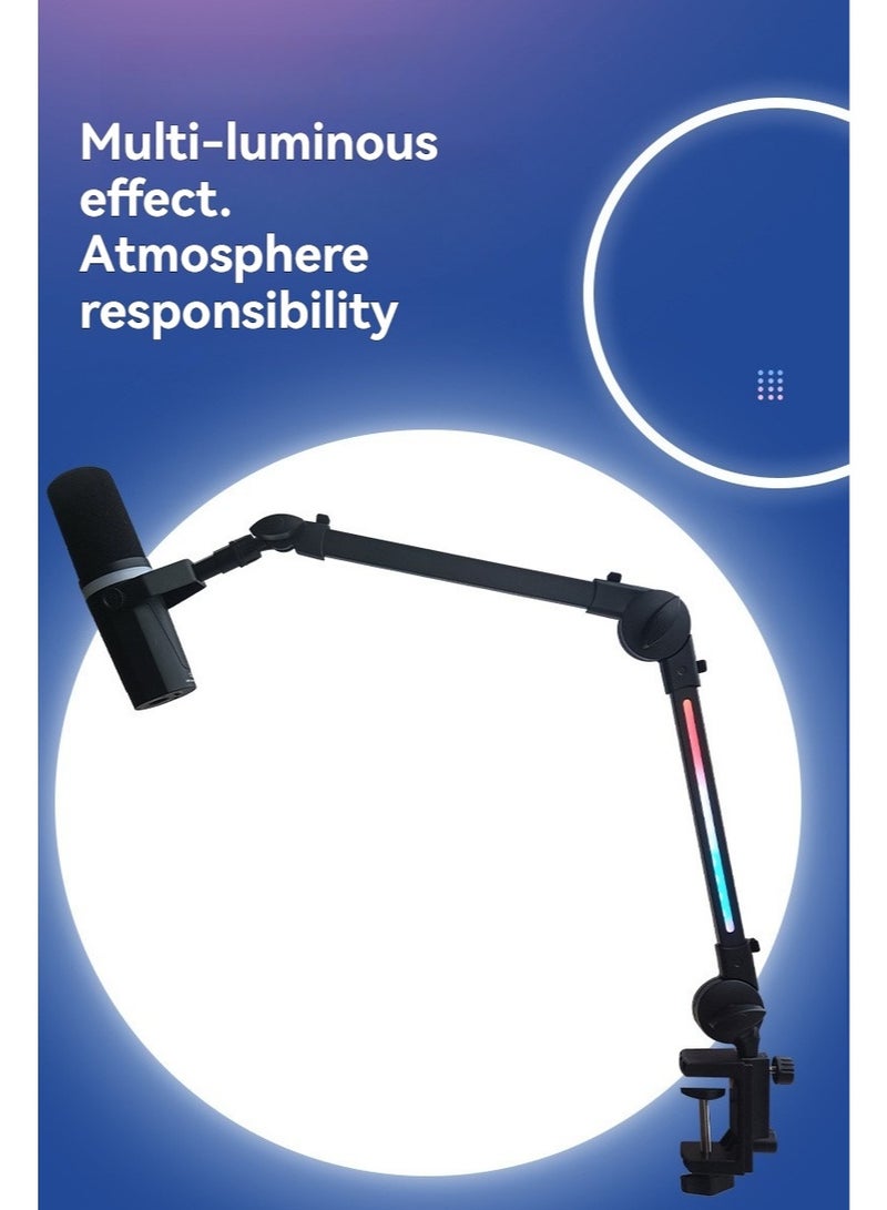 شو وو ذراع ميكروفون RGB عالي الجودة، ذراع ميكروفون علوي، حامل ميكروفون للتثبيت على المكتب، حامل ميكروفون قابل للتعديل مع حامل للمكتب، ذراع ميكروفون للبث المباشر للألعاب والبودكاست والتسجيل (أسود) - Image 3