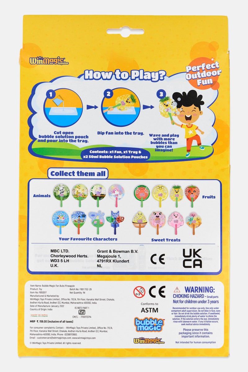 Bubble Magic Fan Bubs Pineapple Bubble Solution with Hand Fan, Yellow - Image 2