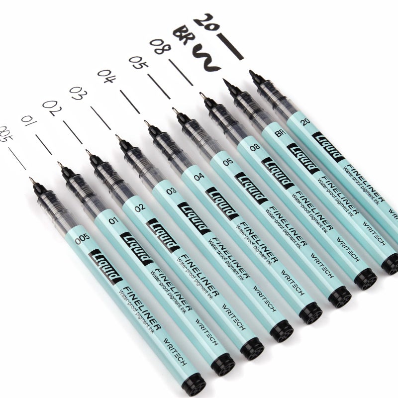 WRITECH Liquid Fineliner Pens Black Precision Multiliner Micro Pen 9 Pack, Quick Dry Waterproof Pigment Ink Drawing Pen for Journaling Planning Hand Lettering Illustration Sketching Calligraphy - Image 1