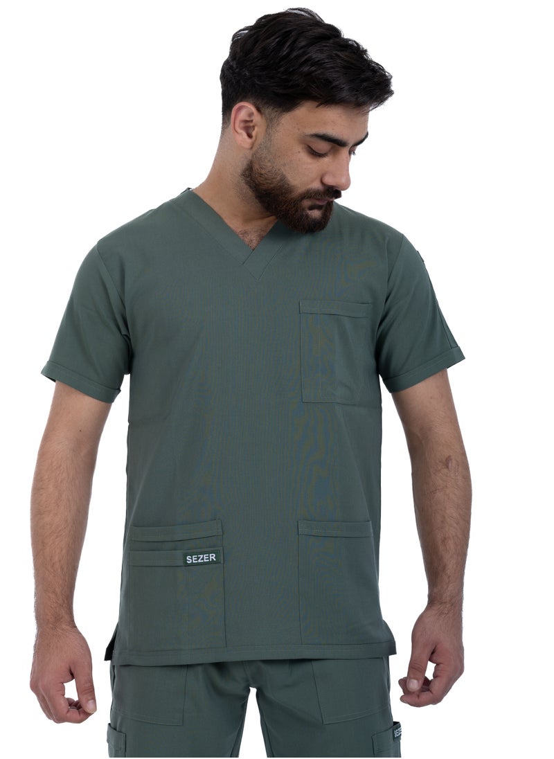 sezer Caesar Medical Scrub for Men – comfort and durability with a modern and elegant design in olive color  - Image 3