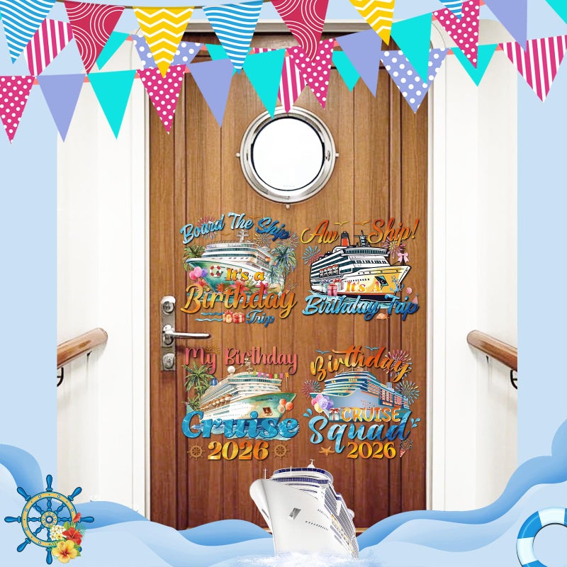 Dazoratix Birthday Large Cruise Decorations - 4 Pcs Retro Ship Cabin Door Magnets 2026 Magnetic Stickers Vintage Decals Stateroom Accessories for Party Carnival Summer Vacation Refrigerator Car Decor - Image 3