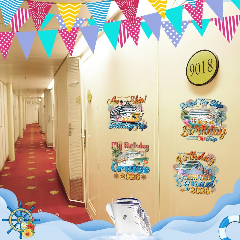 Dazoratix Birthday Large Cruise Decorations - 4 Pcs Retro Ship Cabin Door Magnets 2026 Magnetic Stickers Vintage Decals Stateroom Accessories for Party Carnival Summer Vacation Refrigerator Car Decor - Image 5