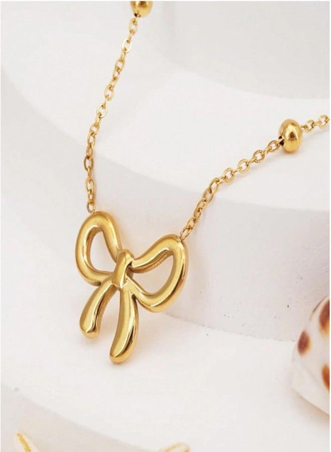 MONOZO pendant necklace chain for women girls Love anti tarnish stainless steel stylish Neck Chain |Bow pendant| Birthday Anniversary gift Valentine Accessories | 18k Gold Plated - Image 5