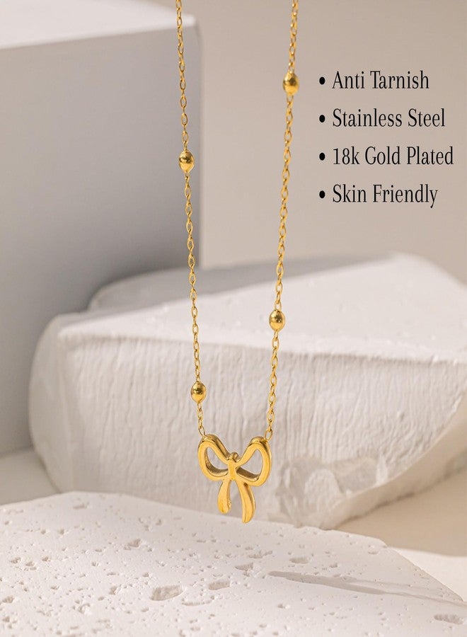 MONOZO pendant necklace chain for women girls Love anti tarnish stainless steel stylish Neck Chain |Bow pendant| Birthday Anniversary gift Valentine Accessories | 18k Gold Plated - Image 3