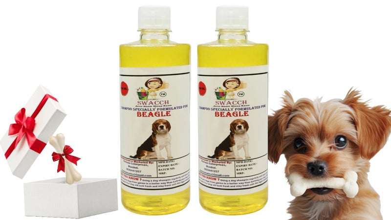 swacch Shampoo | Puppy Safe Shampoo | Beagle Dog Shampoo (500ml) (Pack of 2) Lemon + Small White Bone | Dog Chew Bones | Teething chew Toy | Dental Teething | Combo Pack - Image 1