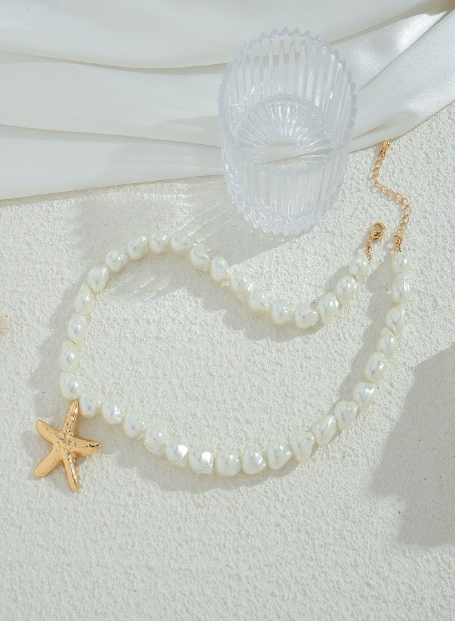 ليلي آند وايت قلادة ليلي آند وايت من اللؤلؤ الباروكي، وقلادة نجم البحر الذهبية للنساء، مجوهرات صيفية عصرية، قلادات صدفية ضخمة، قلادات بوهيمية أنيقة، هدية مثالية لشاطئ البحر - Image 5