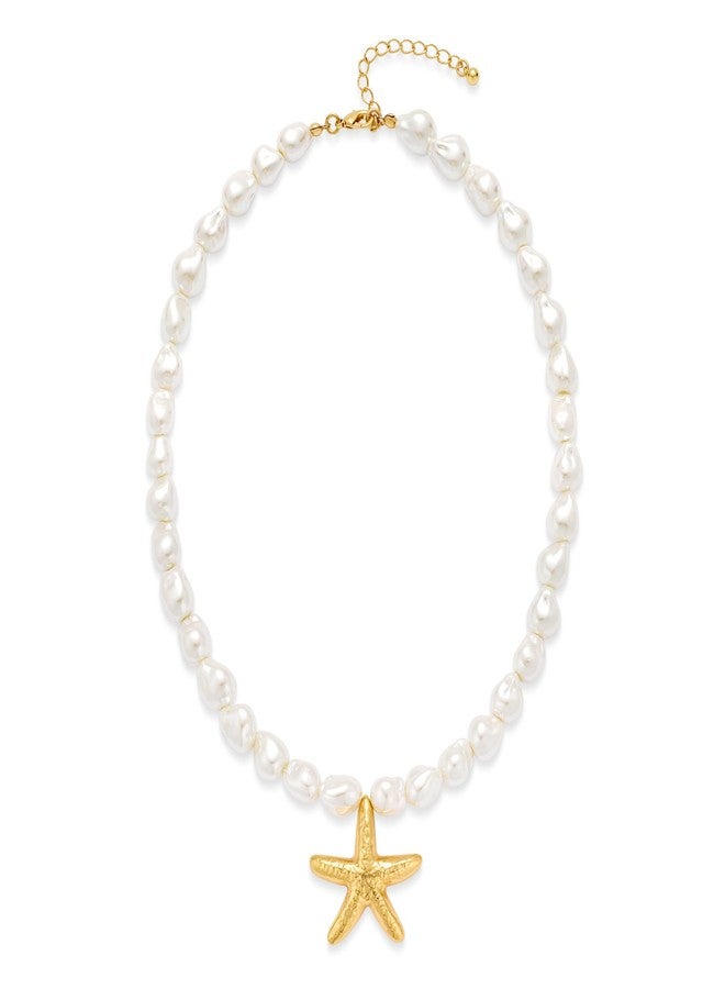 ليلي آند وايت قلادة ليلي آند وايت من اللؤلؤ الباروكي، وقلادة نجم البحر الذهبية للنساء، مجوهرات صيفية عصرية، قلادات صدفية ضخمة، قلادات بوهيمية أنيقة، هدية مثالية لشاطئ البحر - Image 1