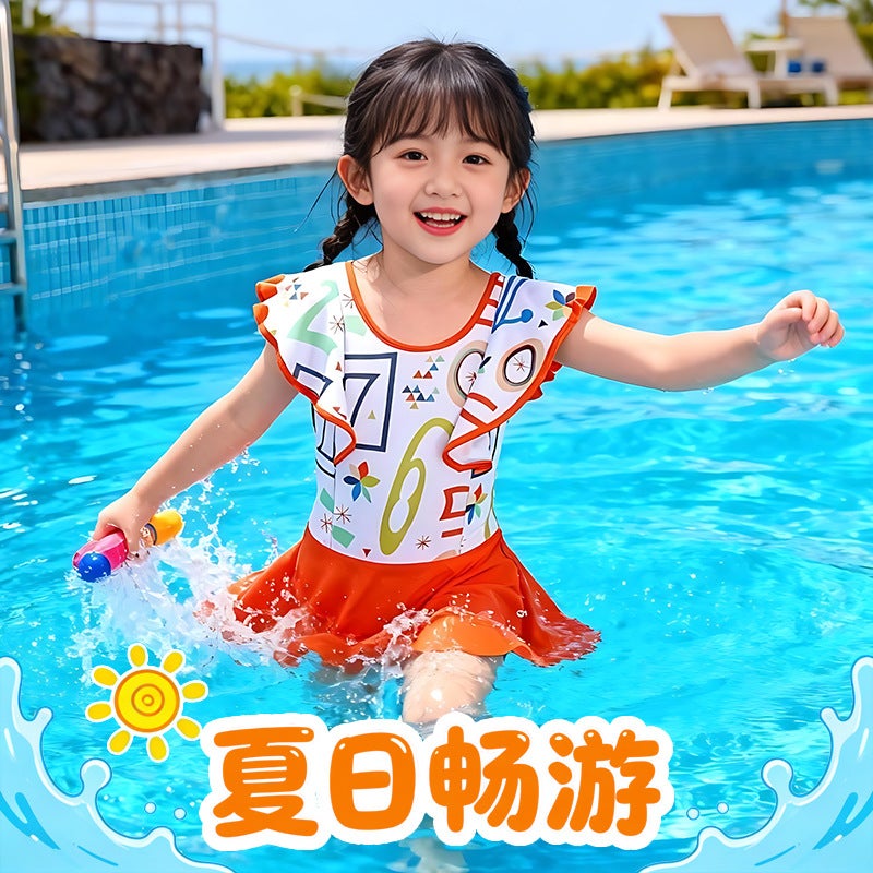 Summer Children''s One-Piece Skirt Swimsuit, Sweet and Cute, Beach Style, Soft and Skin-Friendly Fabric, Lightweight, Dry and Comfortable, Hot Spring Swimwear - Image 2