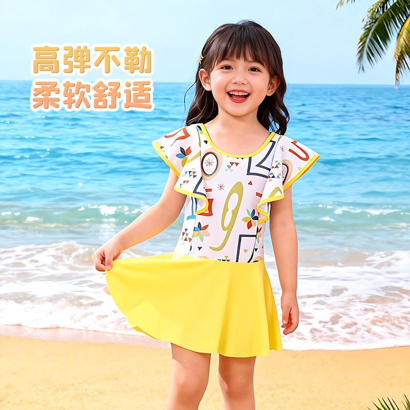 Summer Children''s One-Piece Skirt Swimsuit, Sweet and Cute, Beach Style, Soft and Skin-Friendly Fabric, Lightweight, Dry and Comfortable, Hot Spring Swimwear - Image 3