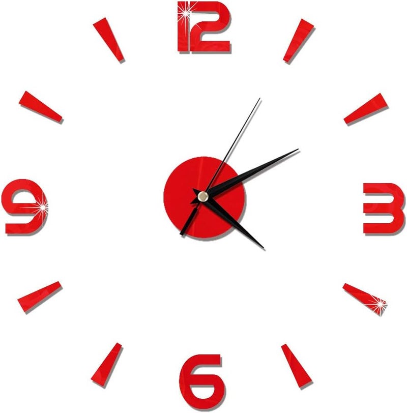 Pilipane Pilipane Modern Frameless DIY Wall Clock Modern 3D DIY Wall Clock Decor Sticker Mirror Frameless Large DIY Wall Clock Kit for Home Living Room Bedroom Office Decoration Red - Image 1