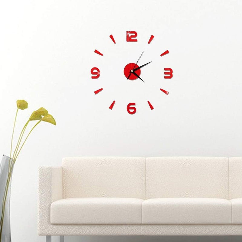 Pilipane Pilipane Modern Frameless DIY Wall Clock Modern 3D DIY Wall Clock Decor Sticker Mirror Frameless Large DIY Wall Clock Kit for Home Living Room Bedroom Office Decoration Red - Image 4