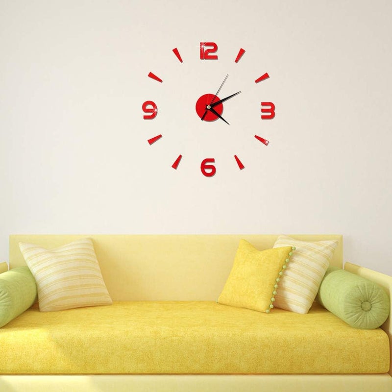 Pilipane Pilipane Modern Frameless DIY Wall Clock Modern 3D DIY Wall Clock Decor Sticker Mirror Frameless Large DIY Wall Clock Kit for Home Living Room Bedroom Office Decoration Red - Image 5