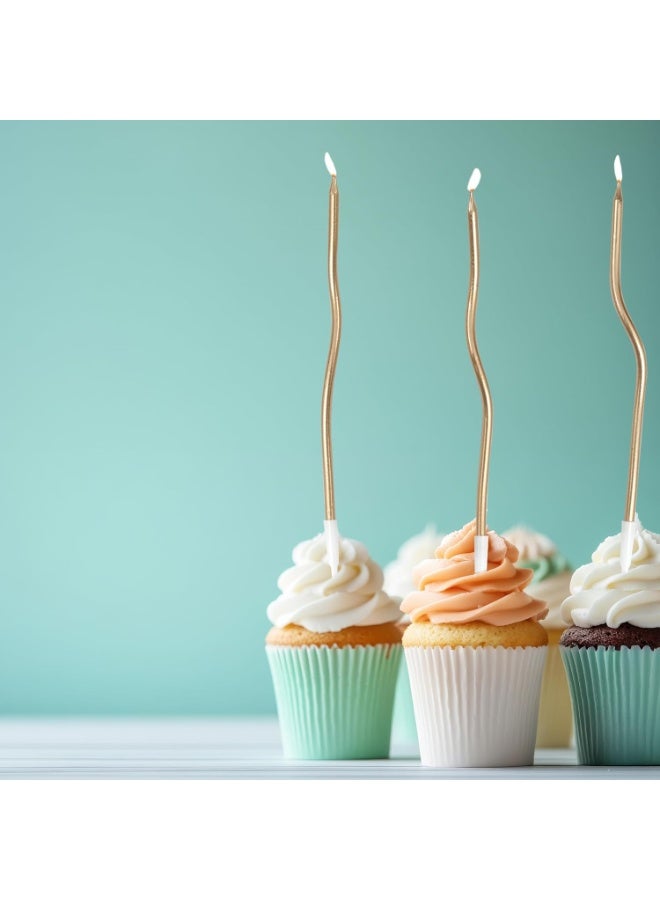 Chocisong 12PCS Twisted Birthday Candles Spiral Metallic Cupcake Thin Long Cake Candles for Birthday Wedding Christmas Ramadan National Day Anniversary Party (Champagne) - Image 4